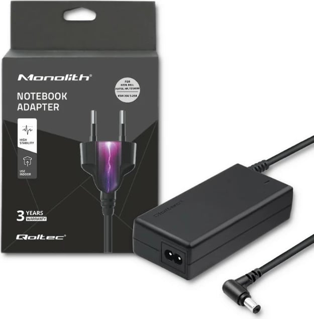 Kasë furnizimi Qoltec 50014.65W për laptop, 65W, 20V, 3.25A, 5.5x2.5mm, e zezë