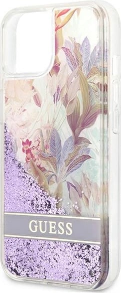 Mbështjellës Guess GUHCP13SLFLSU për iPhone 13 mini 5.4", Flower Liquid Glitter, vjollcë