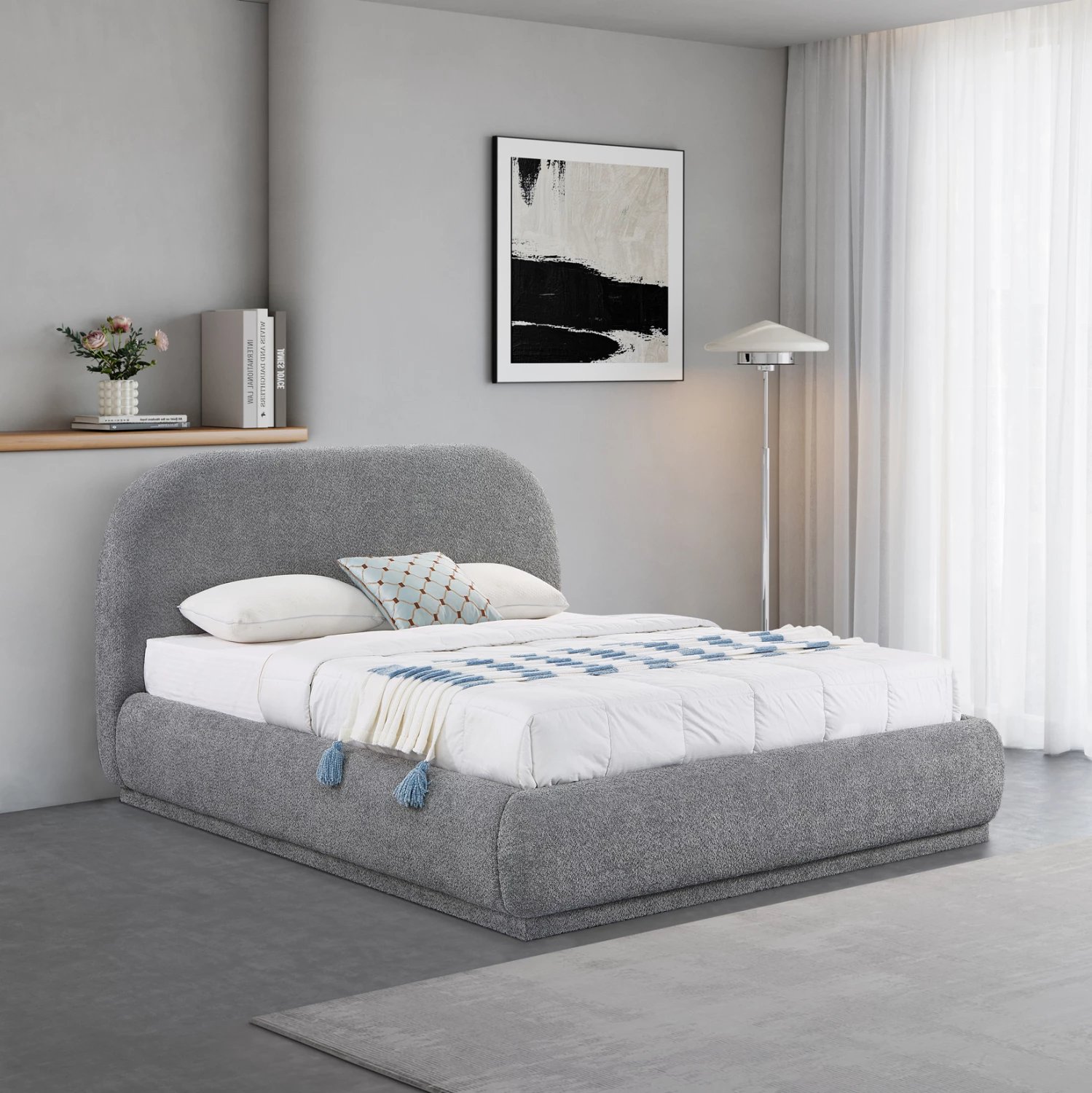 Krevat dopio me hapësirë për depo, stof chenille gri, NOCTIS CD726.01, dyshek 160x200cm