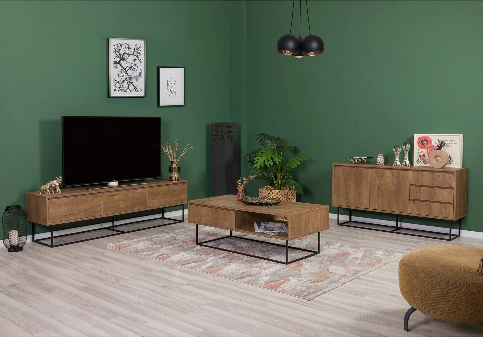 Set mobiljesh për dhomë dite Skye Decor, Laxus Takım 19, ngjyrë arre dhe e zezë