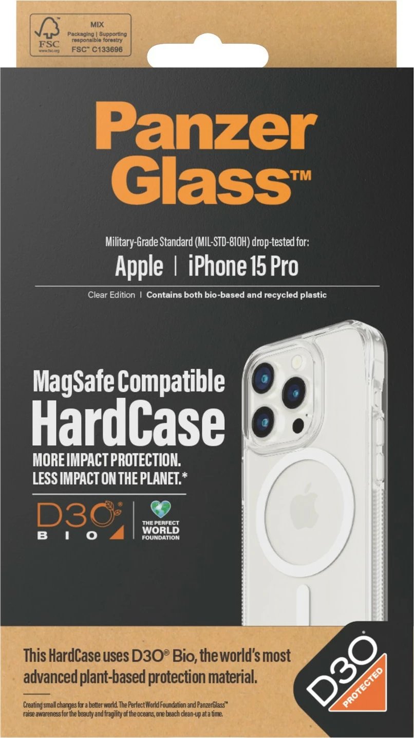 Mbështjellës PanzerGlass për iPhone 15 Pro, MagSafe, transparent
