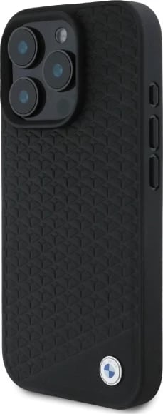 Mbështjellës BMW Sign Leather Diamond Metal Logo MagSafe për iPhone 16 Pro, i zi