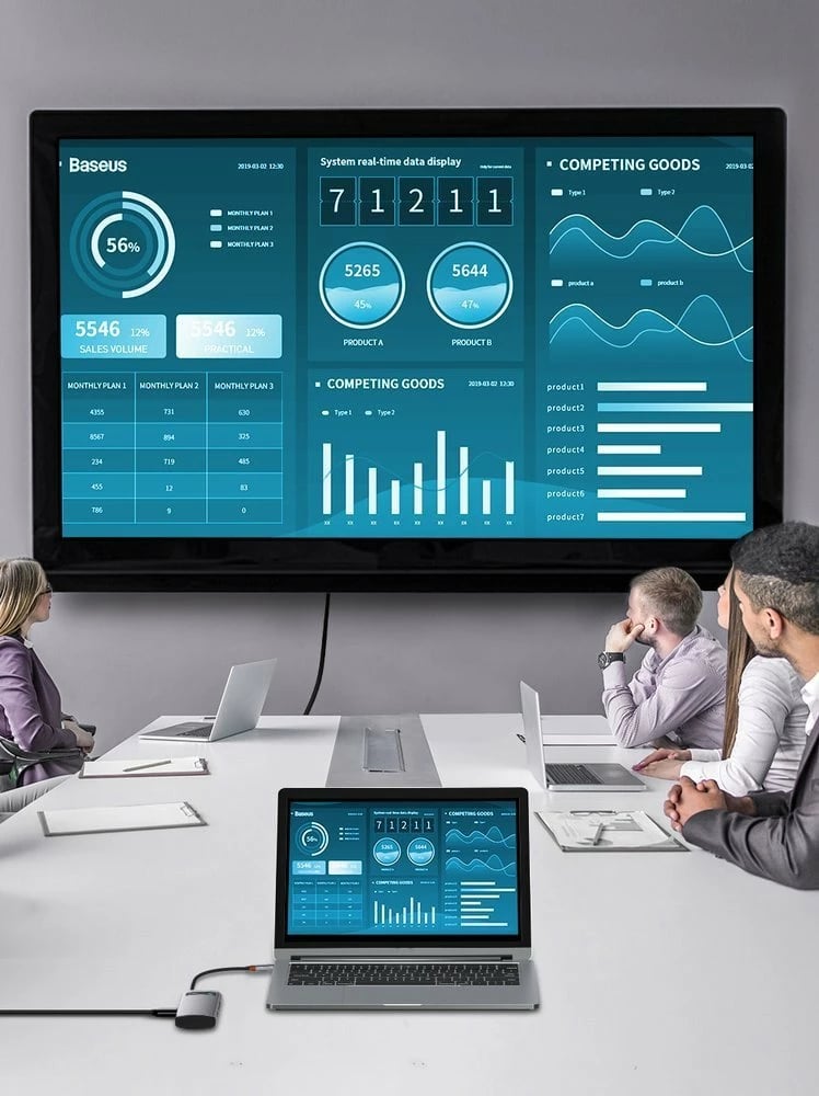 HUB multifunksional Baseus Metal Gleam 4-në-1, USB-C, HDMI 4K, Power Delivery 100W, Gri