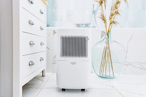 Largues lagështie me kompresor, Adler AD 7917, 10L/24h, për dhoma deri 60m3, depozitë 2.2L, filtër PP + karbon aktiv, 45 dB, 200W, i bardhë