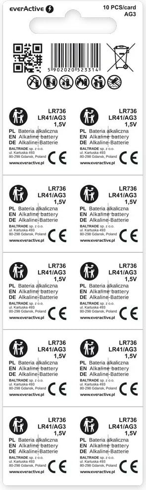 Bateri mini alkaline everActive AG3 LR41 LR736, 1.5V, 10 copë