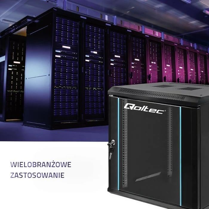 Kasë RACK Qoltec 19-inç, 12U, 600x635x450 mm, e zezë, montim në mur