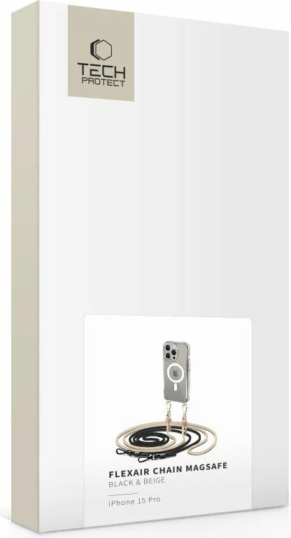 Mbështjellës Tech-Protect FlexAir Chain me MagSafe për iPhone 15 Pro, Zi/Bezhë, set me rrip