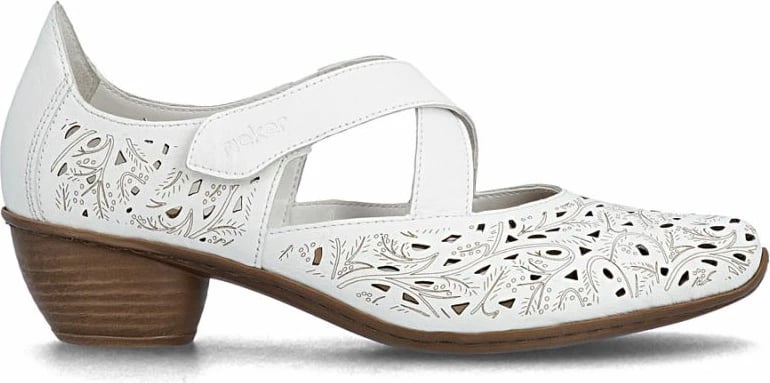 Këpucë me take Rieker për femra, të bardha