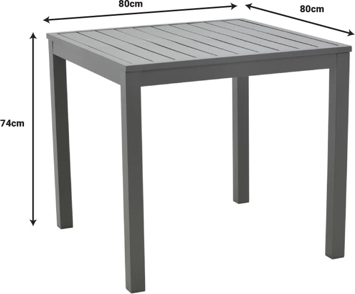 Set tavoline me dy karrige Kliton-Naoki, alumin dhe metal, anthracite e zezë, 80x80x74cm