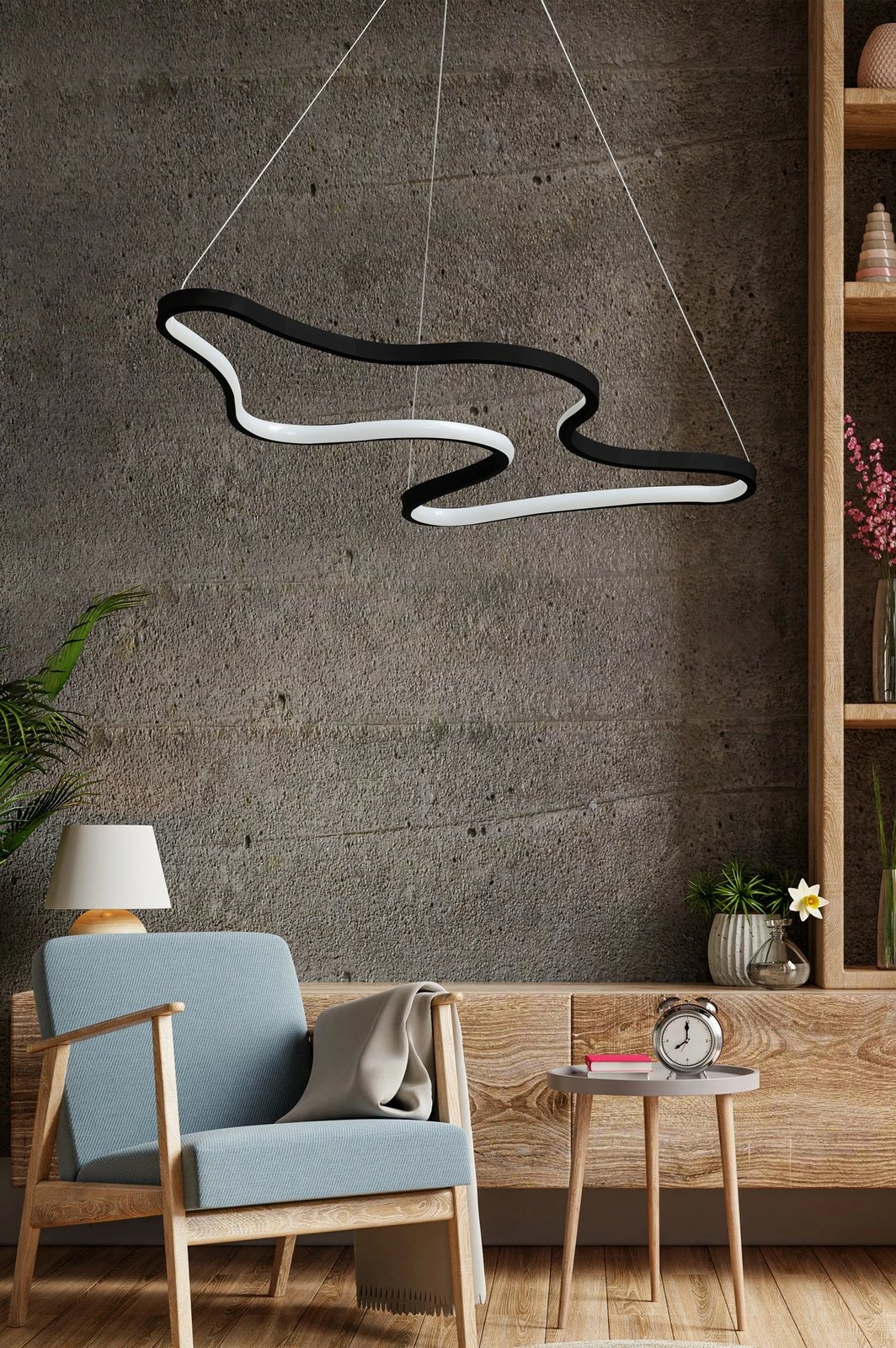 Llambë varëse Opviq, trup alumini i zi, dritë e bardhë