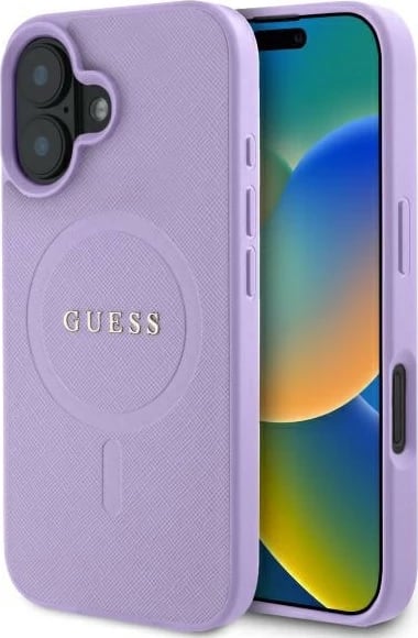 Mbështjellës Guess Saffiano MagSafe për iPhone 16, Vjollcë