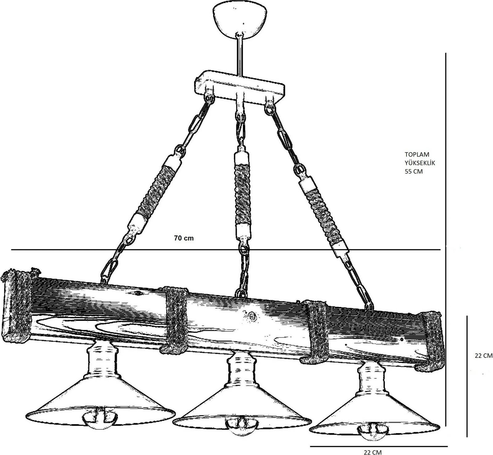 Llambë tavani Opviq, dru ahu, 3 drita, ngjyrë arre dhe e zezë