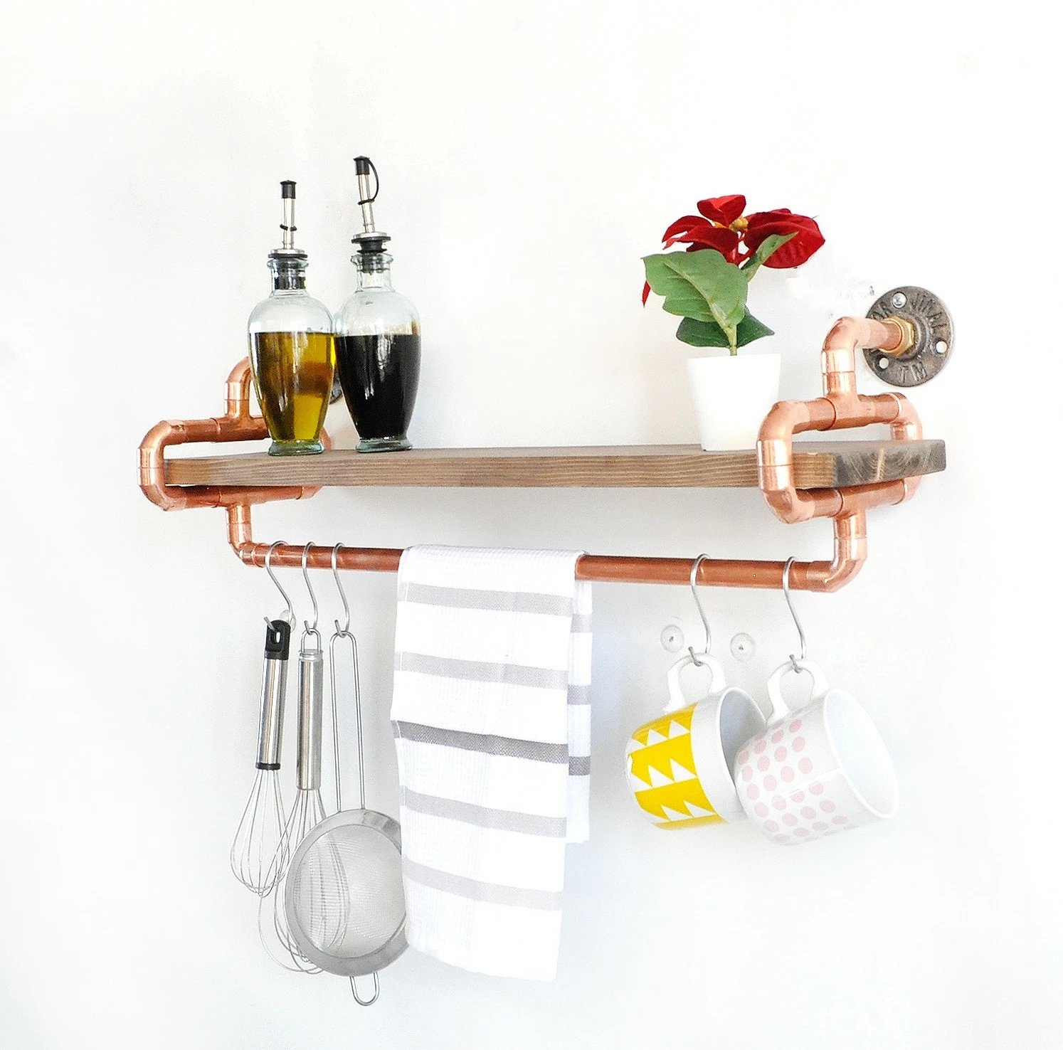 Raft dekorativ prej druri për mur, ngjyrë lisi, Hanah Home, Cop045