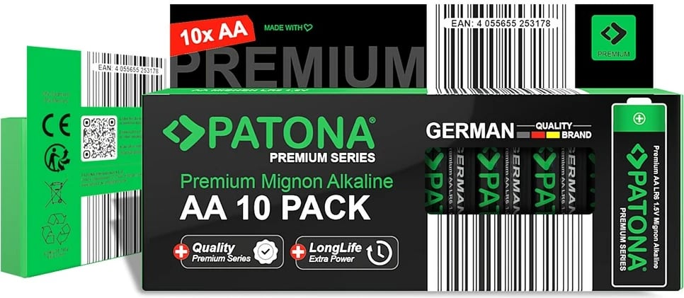 Bateri AA PATONA Premium LR06, 3000 mAh, set 10 copë, e zezë