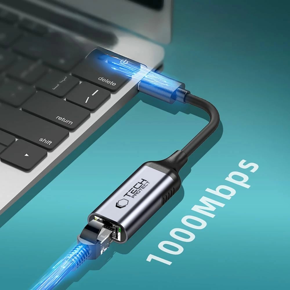 Adapter USB-A 3.0 në Ethernet Tech-Protect UltraBoost, 1000Mbps, i zi