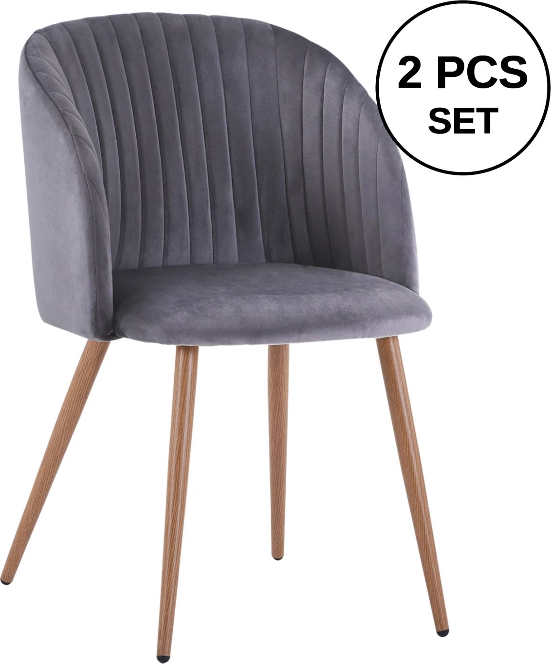 Karrige Leah me kadife gri dhe këmbë metalike FH8543.01 51x58x80 cm, set prej 2 copë