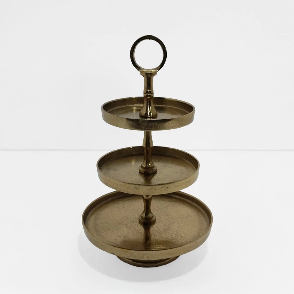 Stendë servirëse 3 nivele, alumin, ngjyrë ari, 22x22x36cm