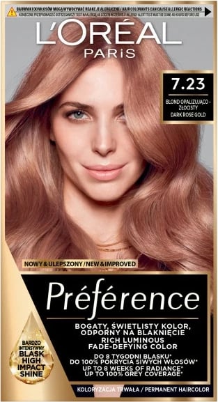 Ngjyrë për flokë L'Oreal Paris Preference 7.23 Blond Opalescent-Golden për femra, 1 copë