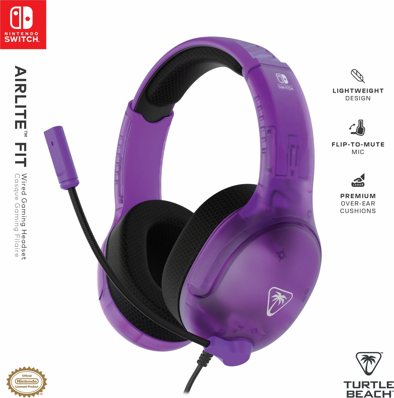 Kufje Turtle Beach Airlite Fit NS Ghost Lila, me mikrofon, për gaming, 3.5mm, e zezë/vjollcë