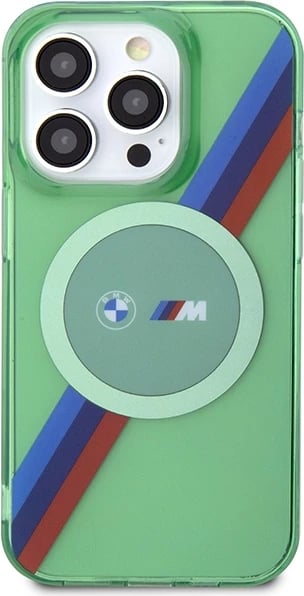 Mbështjellës BMW M Tricolor Stripes MagSafe për iPhone 15 Pro, i gjelbër