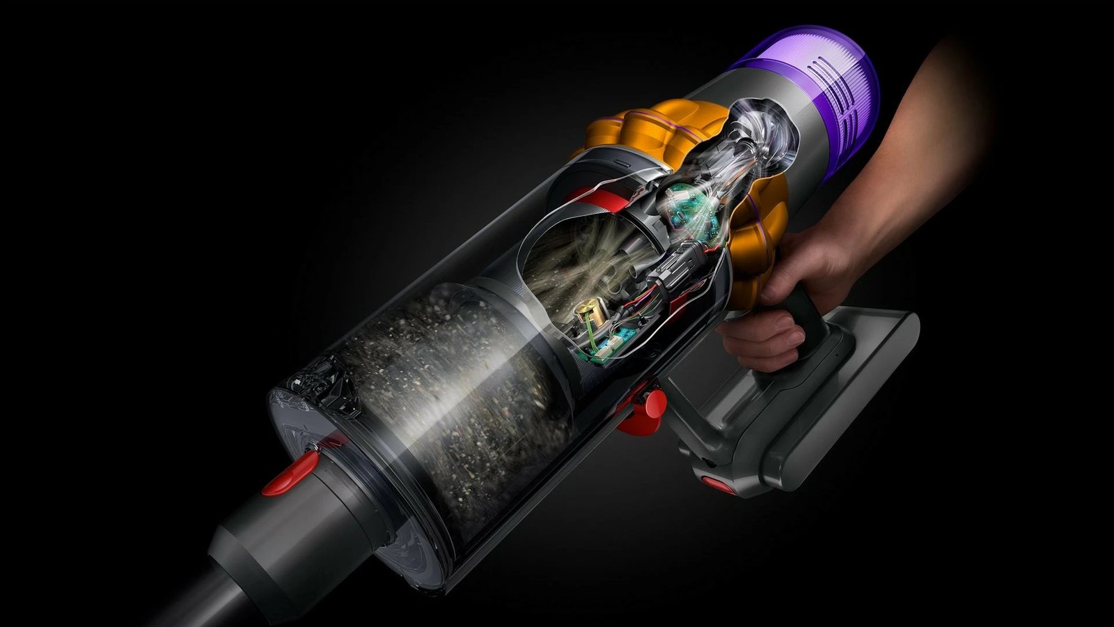 Fshesë me korrent Dyson V15 Detect Absolute, pa qese, 0.76 L, bateri, ngjyrë nikeli dhe e verdhë