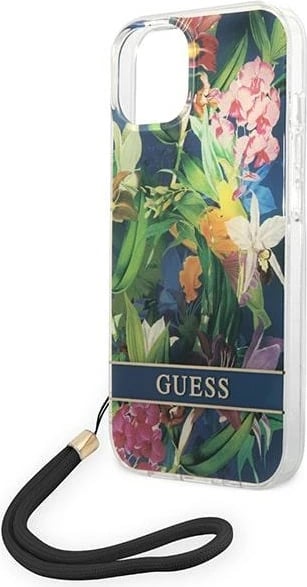 Mbështjellës Guess GUOHCP14SHFLSB për iPhone 14 6.1", Flower Strap, kaltër