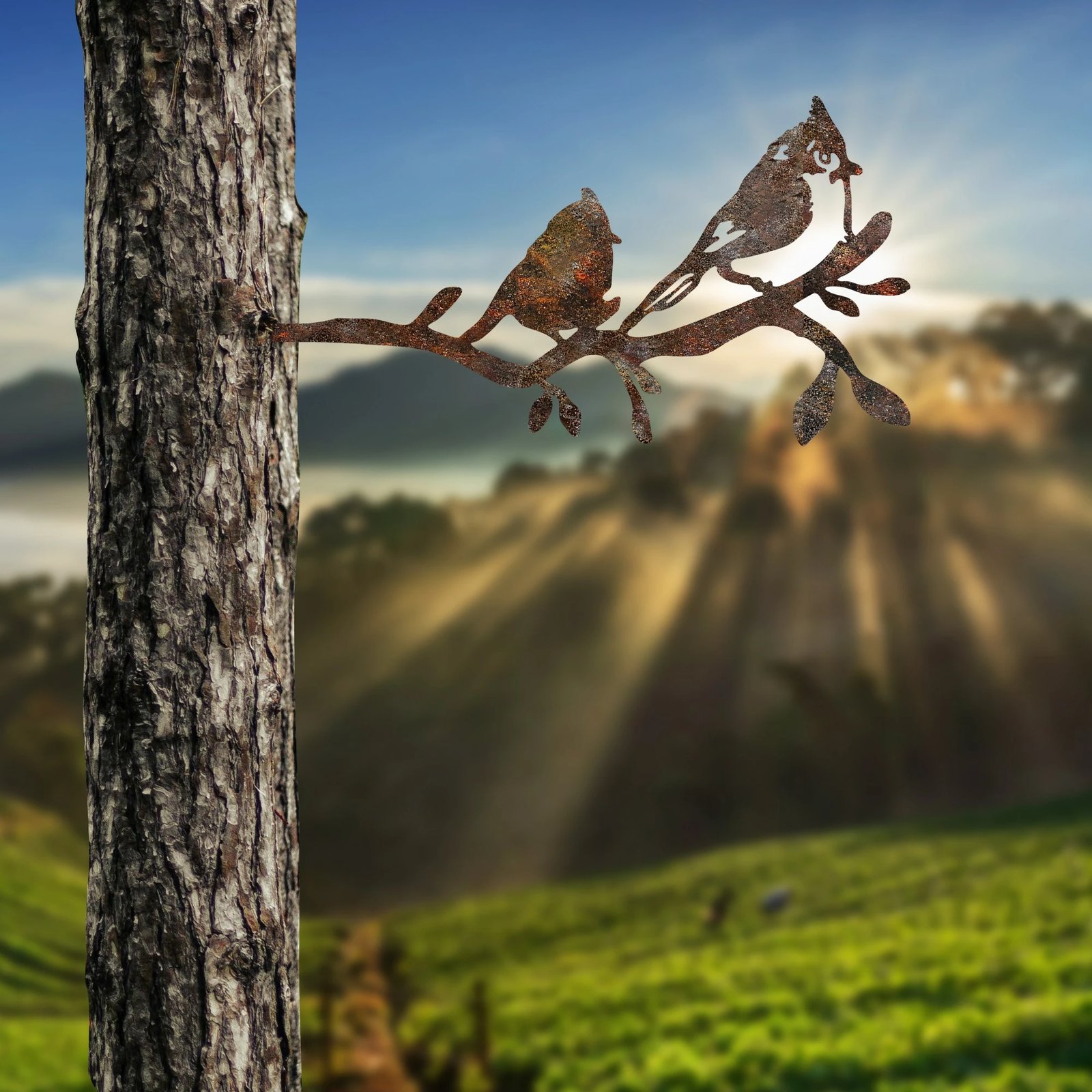 Dekor për kopsht, zogj në degë, ngjyrë kafe, Aberto Design, 45x23cm