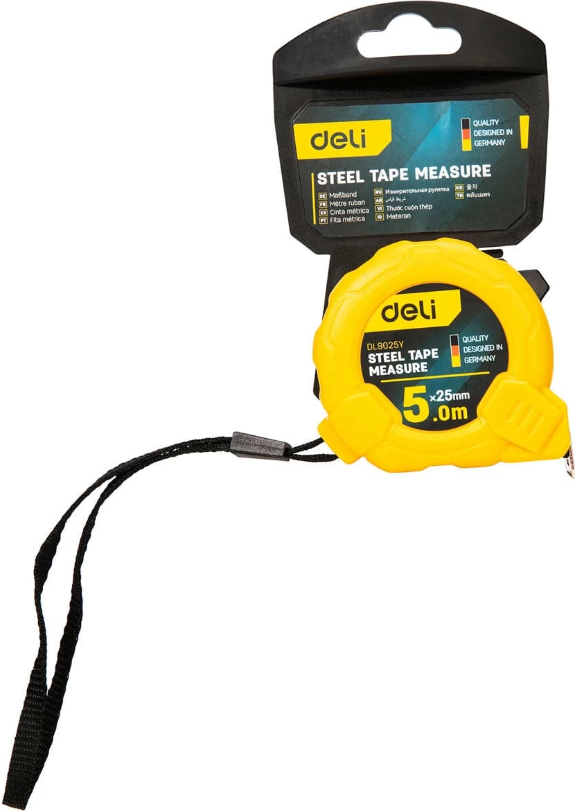 Metër çeliku Deli Tools EDL9025Y, 5m/25mm, e verdhë