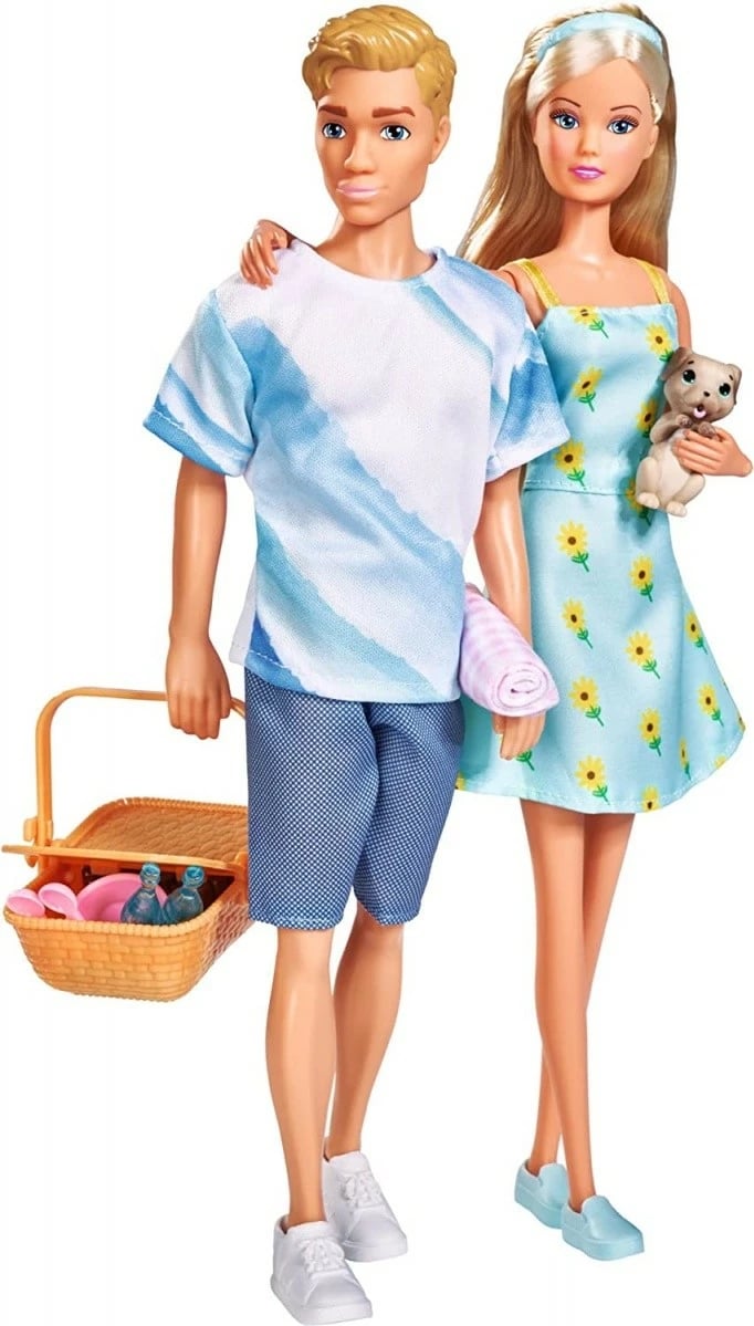Set kukulla Steffi Love Simba, Steffi dhe Kevin në piknik, me qenush dhe 16 aksesorë