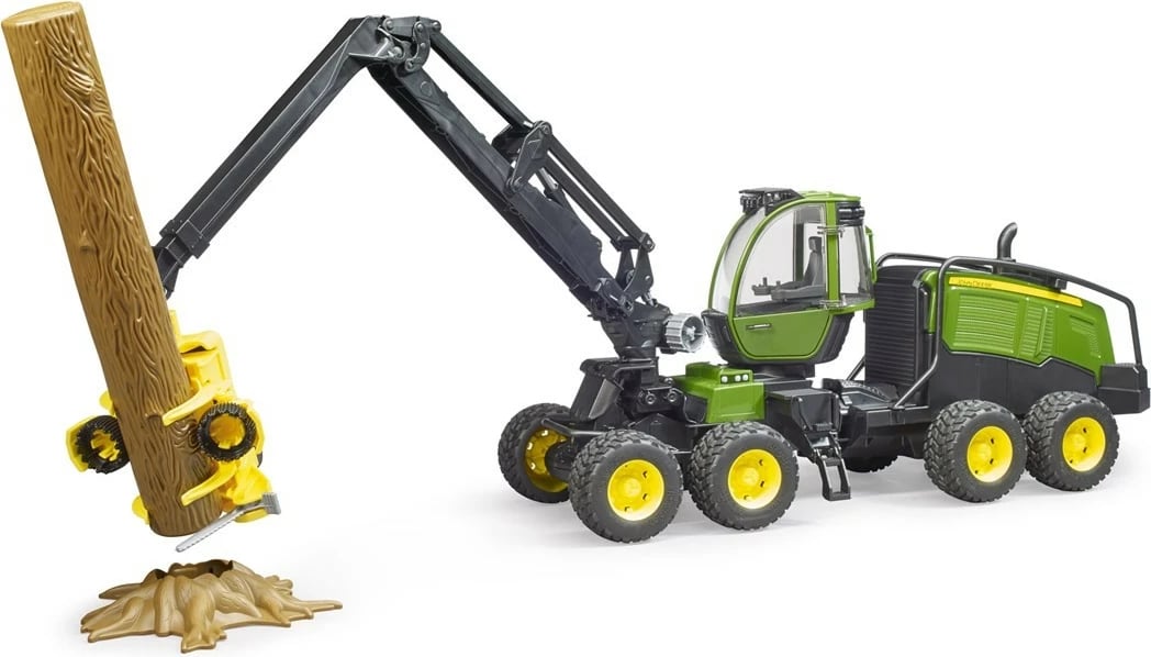 Lodër korrëse pylli BRUDER John Deere 1270G, plastikë, me trung druri, Jeshile/Zezë