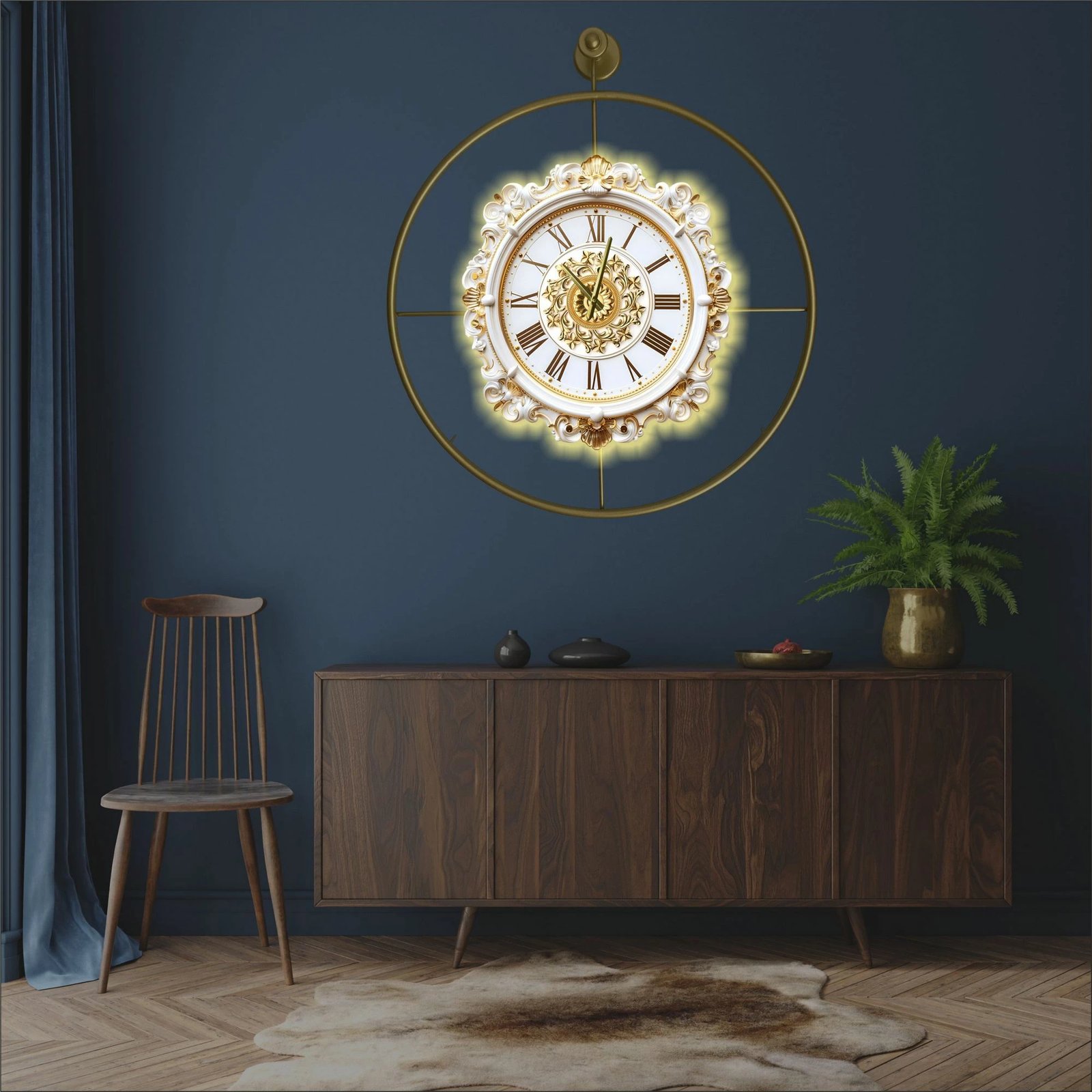 Orë muri dekorative prej metali, ngjyrë ari, Wallity Mclock-00131
