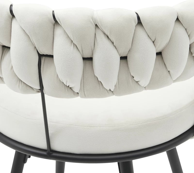 Karrige për bar Erosa, kadife bezhë, këmbë metali të zeza, 58x55x90cm