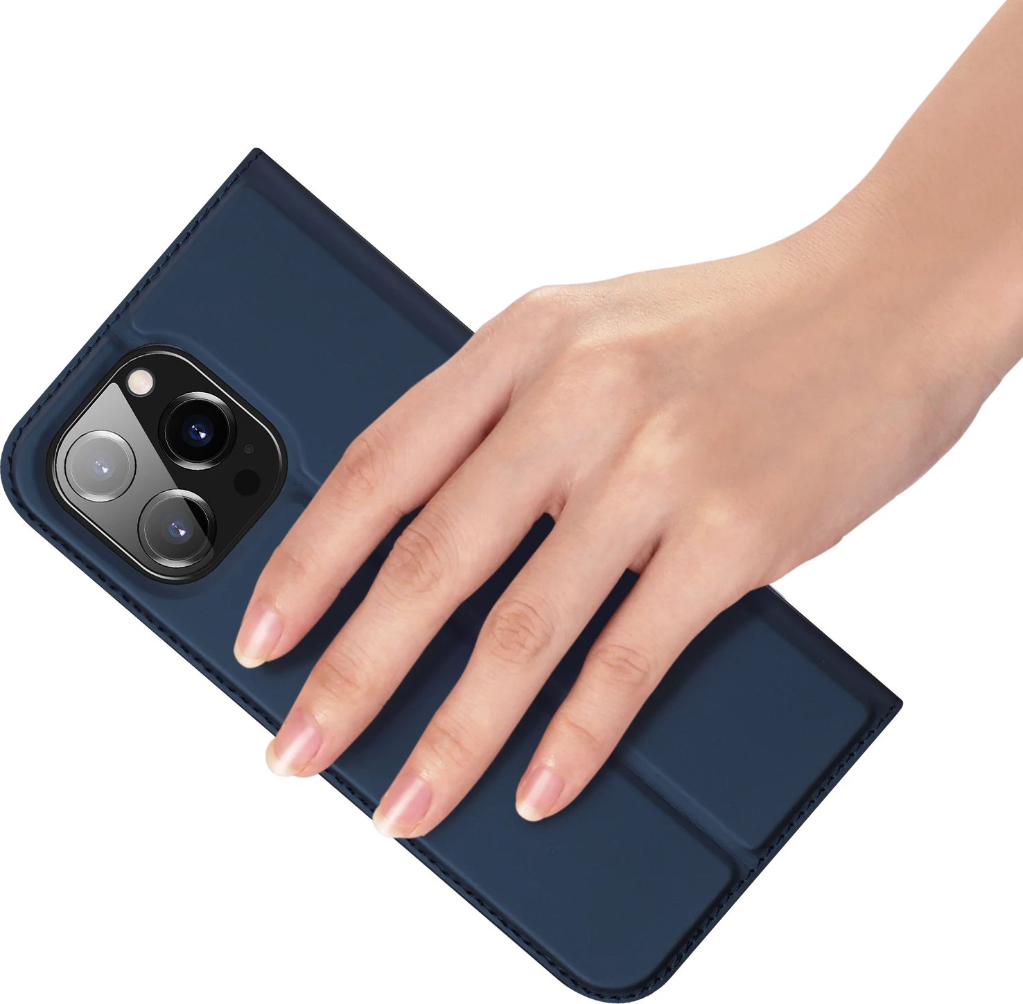 Mbështjellës Dux Ducis Skin Pro për iPhone 15 Pro Max, me xhep kartelash, me qëndrim, Kaltër