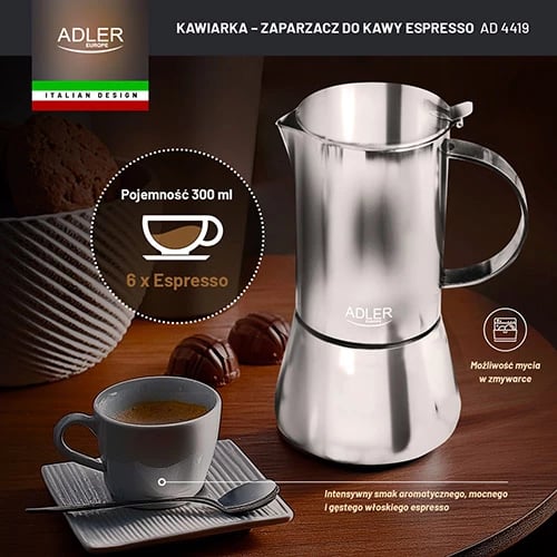 Kafeteri espresso Adler AD 4419 350 ml çelik inox argjend