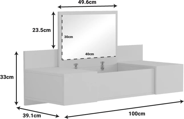 Tavolinë për grim me pasqyrë, ngjyrë gri, 100x39.1x33cm