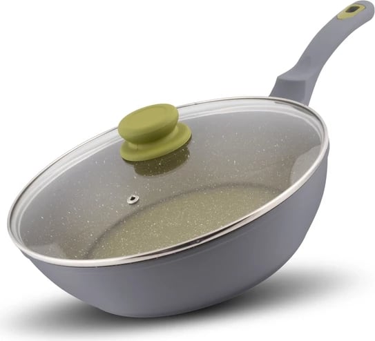 Tigan alumini me kapak Lamart LT1196, 28cm, i hirtë/ gjelbë