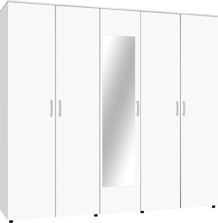 Dollap pesë-fletësh me pasqyrë, ngjyrë e bardhë, 220x52x200cm