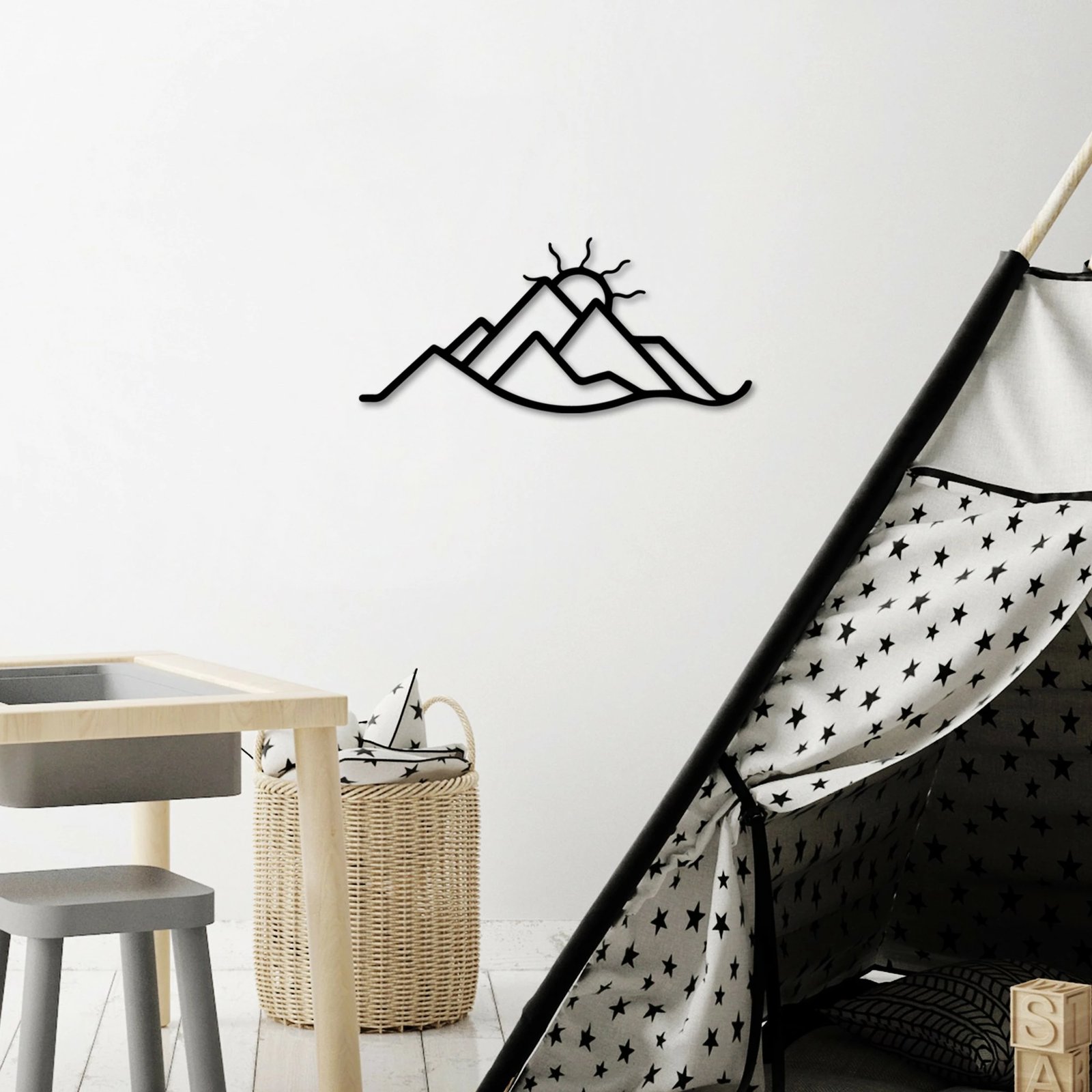 Aksesor dekorativ metalik për mur, male dhe diell, Wallity