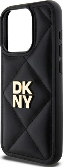 Mbështjellës DKNY për iPhone 15 Pro Max, i zi, Quilted Stack Logo