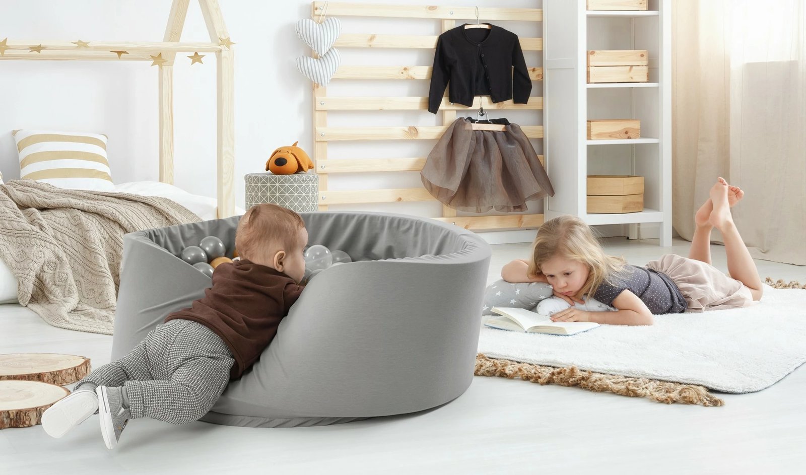 Pishinë me topa për fëmijë, Bubble Pops 150, ngjyrë gri