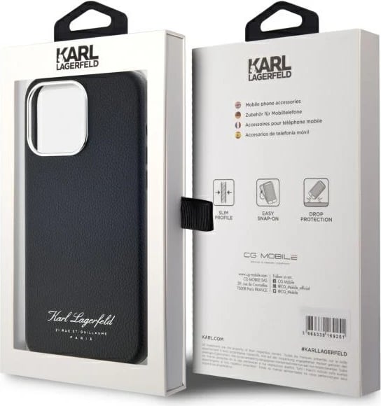 Mbështjellës Karl Lagerfeld Hotel RSG për iPhone 15 Pro Max, e zezë