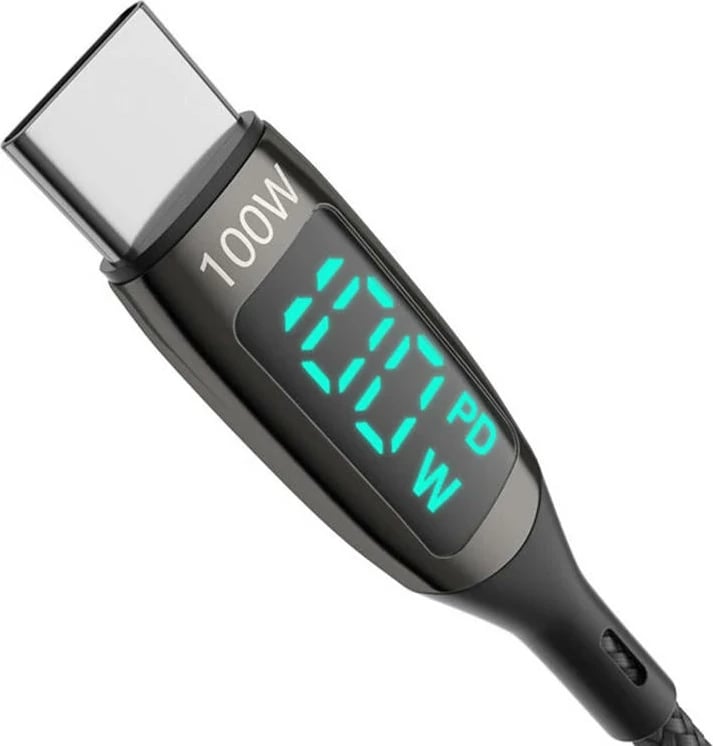 Kabllo USB-C në USB-C BlitzWolf BW-TC23, 1.8m, 100W, me ekran, e zezë