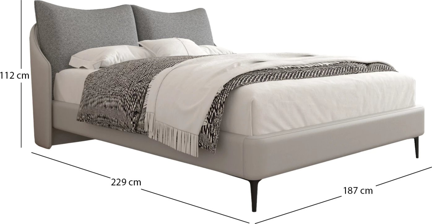 Krevat dopio Brittania, material stof & PVC, ngjyrë gri, këmbë metalike të zeza, për dyshek 160x200cm