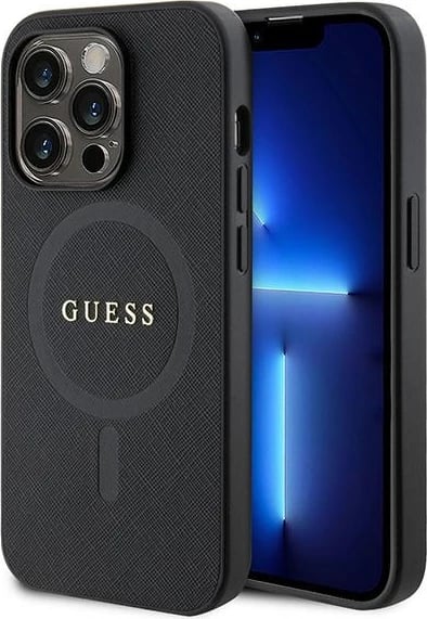 Mbështjellës Guess GUHMP15LPSAHMCK për iPhone 15 Pro 6.1", Saffiano MagSafe, zi