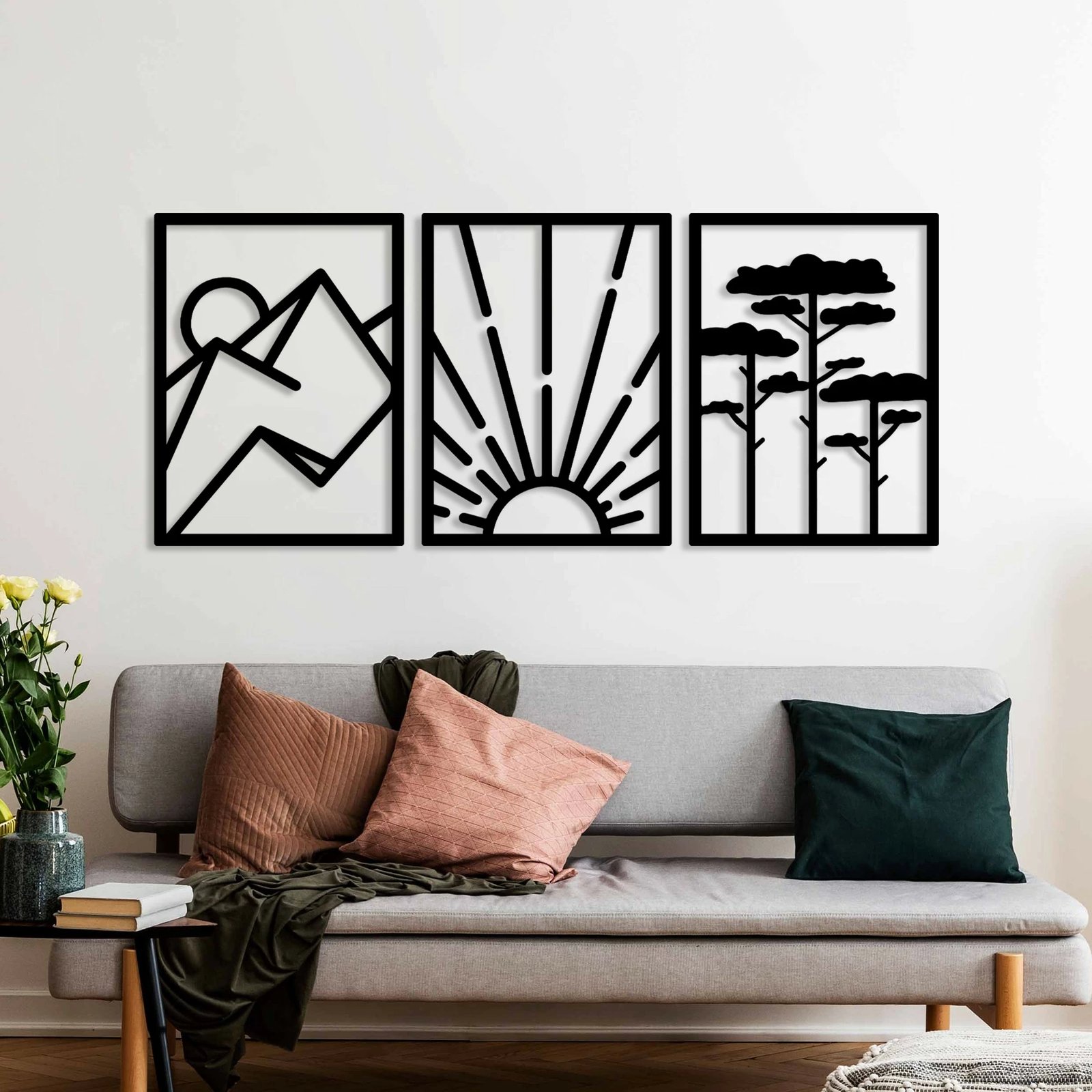 Aksesor dekorativ metalik për mur, Wallity Vista Trio B, 3 pjesë, ngjyrë e zezë, 56x42cm