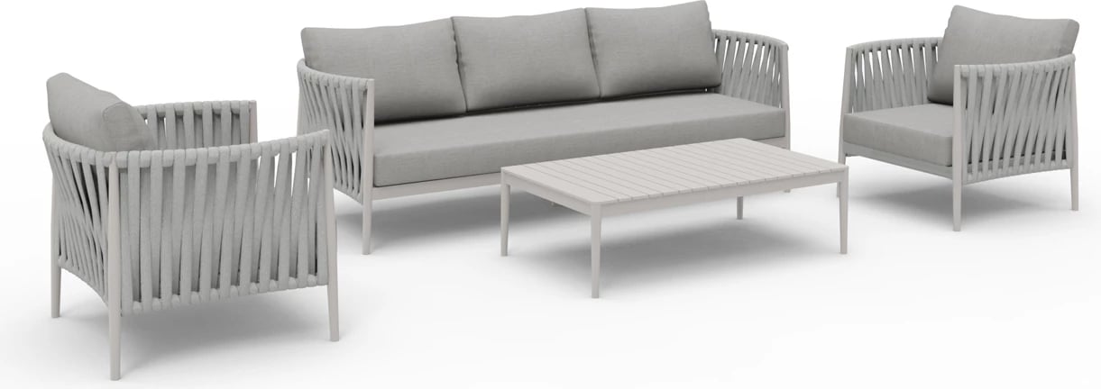 Set lounge për jashtë, 4 pjesë, seria Polaris, alumin i bardhë krem, litar dhe olefin bezhë, CD6211.02