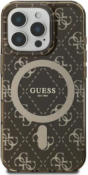 Mbështjellës Guess IML 4G Background MagSafe për iPhone 16 Pro Max, Kafe