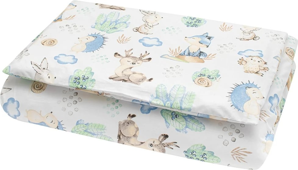 Set shtroje krevat foshnje, New Baby, Hedgehog, 100x135 cm mbulesë jorgani + 40x60 cm këllëf jastëku + mbrojtëse 31x175 cm, pambuk 100%, gri, set 3 pjesë