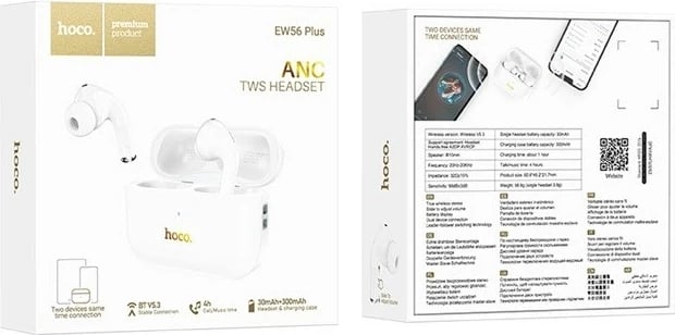 Kufje HOCO EW56 Plus wireless in-ear, Bluetooth 5.3, me kuti karikimi, e bardhë