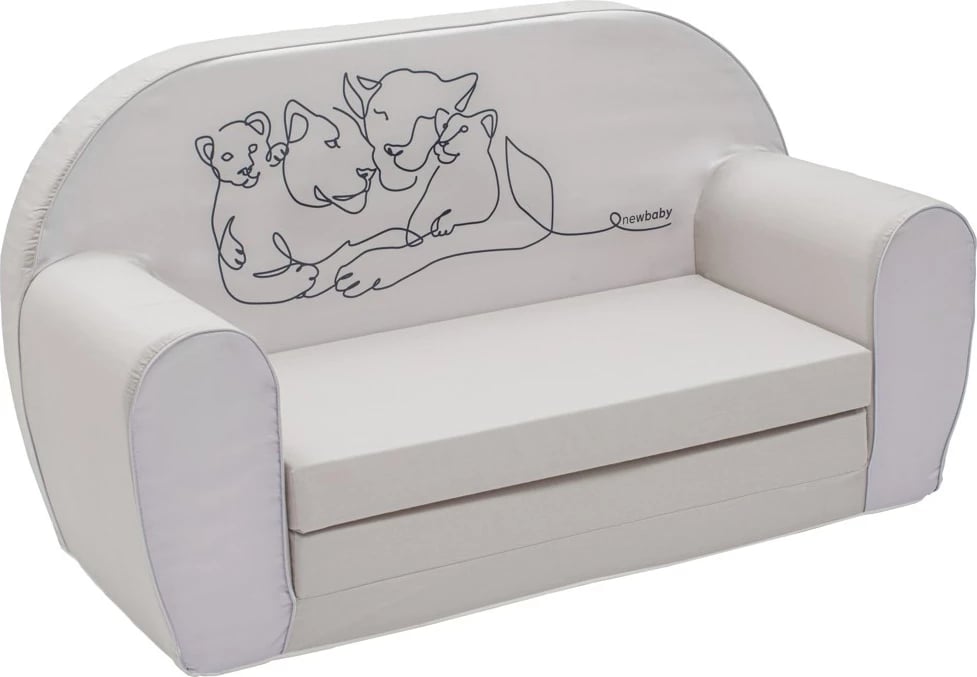 sofa krevati për fëmijë, New Baby, Lion Family, shkumë poliuretani, mbulesë pambuku e heqshme, 42×78×35 cm, gri